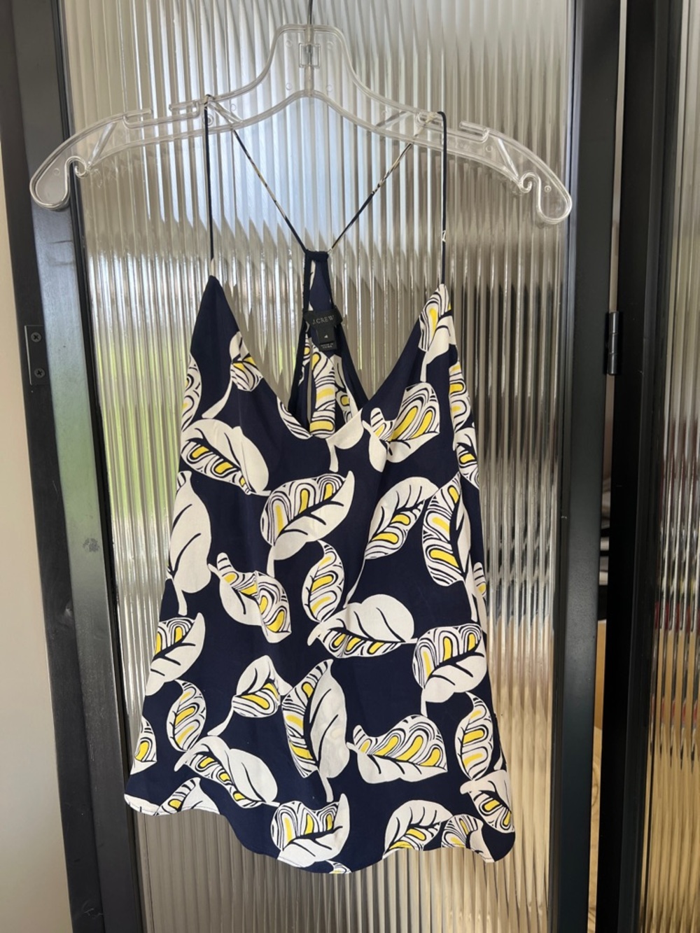 J. Crew Navy Leaf-Print Satin Cami